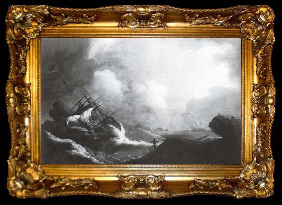 framed  Monamy, Peter A ship running on to rocks in a violent storm, ta009-2